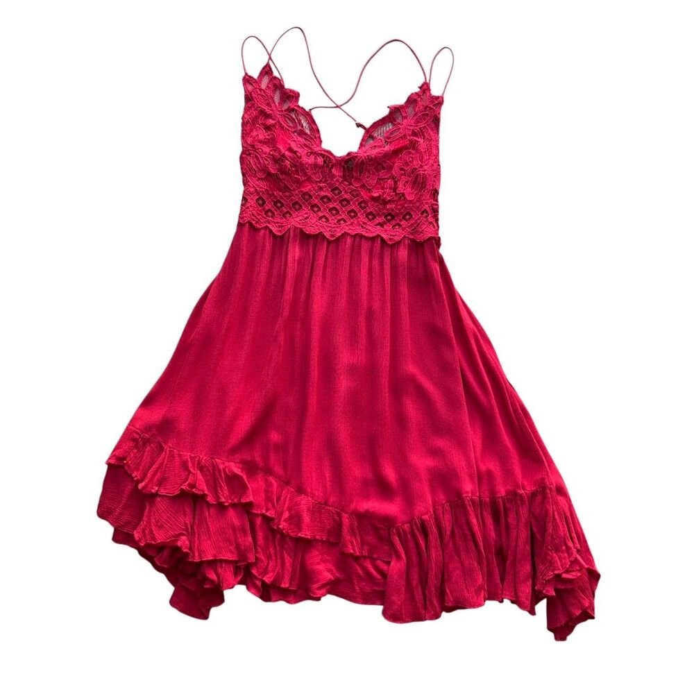 Free People Adella Slip Red Lace Dress Size M - Picture 7 of 13